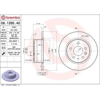 Brzdový kotouč Brzdový kotouč BREMBO 08.1395.40