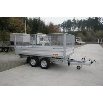 Přívěs k motorovému vozidlu Třístranný sklápěcí přívěs TIPPER 2 B2 2700 kg 3300x1760x1350 mm, ruční pumpa a síťová nástava 1000 mm