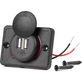 AMIO Nabíječka do auta 2x USB čtvercová s červeným LED podsvícením 12/24V vodotěsná