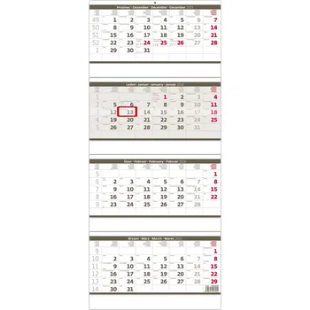 Kalendář Helma365 kalendář Čtyřměsíční skládaný šedý 2026 