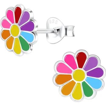 Náušnice Dětské stříbrné náušnice Duhová květina