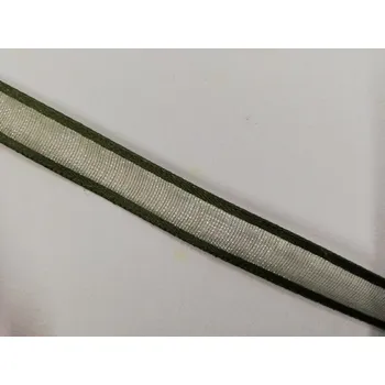 Stuha Šifonová stuha 10mm - s tmavě zeleným okrajem - od 1m