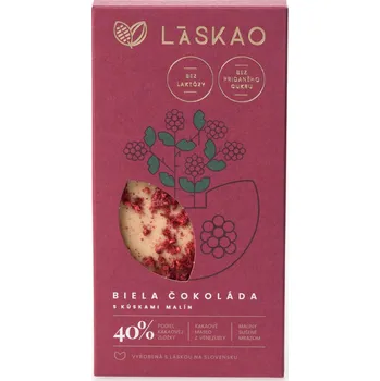 Cukrovinka Čokoláda bílá s kousky malin 40% - LÁSKAO 75g