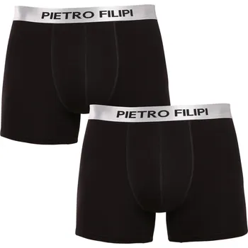 Boxerky 2PACK pánské boxerky Pietro Filipi černé Metalic silver (2PBMS2) M