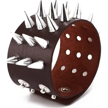 Náramek Pánský kožený náramek s hroty H331 tmavě hnědá