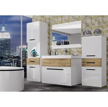 Koupelnový nábytek Koupelnový nábytek Belini bílý lesk / dub sonoma + umyvadlo + zrcadlo ROD PM 5/0/W/WDS/0/ZW