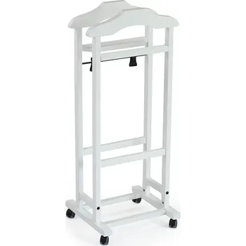 Věšák ARREDAMENTI ITALIA MIXER 105 x 46 cm - skládací němý sluha z masivního bukového dřeva na kolečkách, bílý