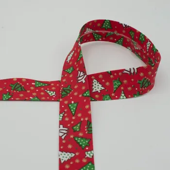 Textilní guma Strima Šikmý proužek s vánočním motivem, 30 mm - stromečky, červená