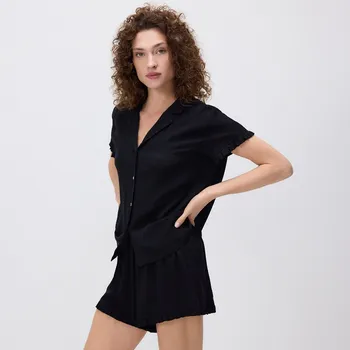 Dámské tričko Reserved - Dvoudílná pyžamová souprava z&nbsp;viskózy - černý - 007EY-99X - 007EY-99X-M