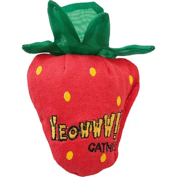 Hračka pro kočku Yeowww Jahoda plněná bio šantou - červená