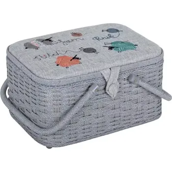 Organizér galanterie Oválný koš na šití, pletení a háčkování - Zapletené ovečky (Sewing Box Knitting balls)