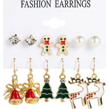 Vánoční dekorace Vánoční náušnice 6 párů - zelená sada