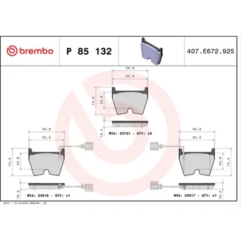 Brzdová destička Sada brzdových destiček, kotoučová brzda BREMBO P 85 132