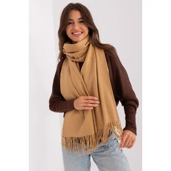 Šála Světle hnědá dámska šála s třásněmi AT-
