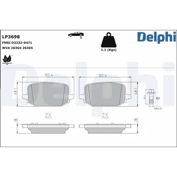 Brzdová destička Sada brzdových destiček, kotoučová brzda DELPHI LP3698