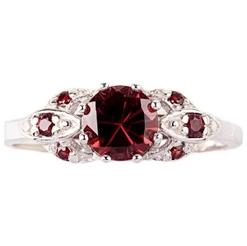 Prsten granát - stříbrný prsten - lístek (3629) Velikost: 62, povrchová úprava: rhodiované