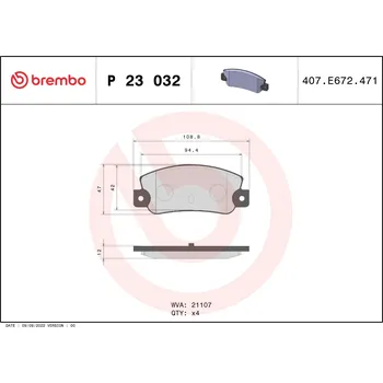 Brzdová destička Sada brzdových destiček, kotoučová brzda BREMBO P 23 032