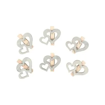 Vánoční dekorace Srdíčka stříbrná na kolíčku