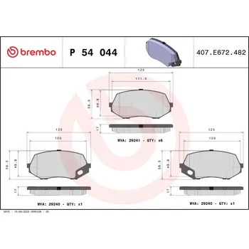 Brzdová destička Sada brzdových destiček, kotoučová brzda BREMBO P 54 044