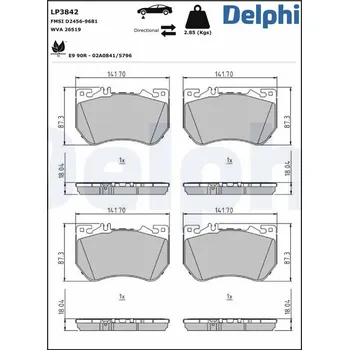 Brzdová destička Sada brzdových destiček, kotoučová brzda DELPHI LP3842