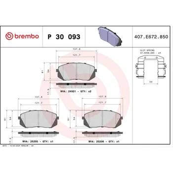 Brzdová destička Sada brzdových destiček, kotoučová brzda BREMBO P 30 093