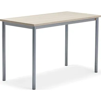 Jídelní stůl Stůl SONITUS PLUS, 1200x600x760 mm, stříbrné nohy, HPL deska tlumící hluk, jasan