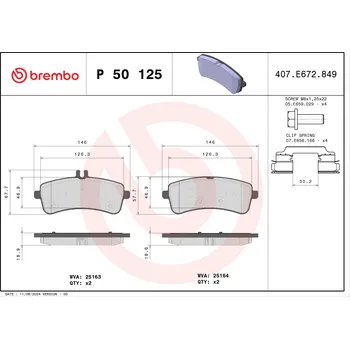 Brzdová destička Sada brzdových destiček, kotoučová brzda BREMBO P 50 125