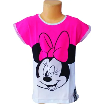 Dívčí tričko Eplusm Dívčí tričko MINNIE krátký rukáv růžovobílé tmavší Barva: Růžová, Velikost: 116