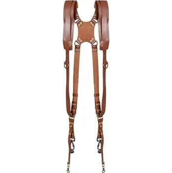 Popruh k fotoaparátu a kameře Koženkový Ramenní Popruh Držák na Dva Fotoaparáty či Přislušenství s 1/4" Závitem Protipádový Výběr Barev Hnědá