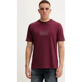 Pánské tričko Bavlněné tričko HUGO Delastio pánské, vínová barva, s potiskem, 50546867 83X, vel. XS