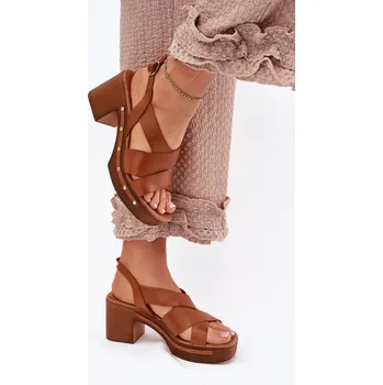 Dámské sandále Sandály na podpatku 1081 Hnědé - Step in style 37