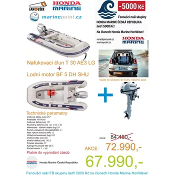 Člun Honda Marine HonWave T 30 AE3 LG Nafukovací člun + lodní motor BF 5 DH SHU AKCE