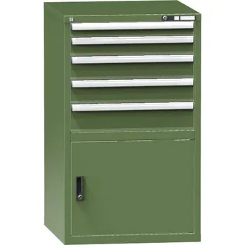 Zásuvková dílenská skříňka, v x š x h: 1215 x 731 x 780 mm, 5 x zásuvka, 1 x skříňka, barva zelená RAL6011