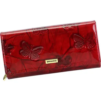 Peněženka Červená kožená lakovaná peněženka s motýlky Gregorio BTS106