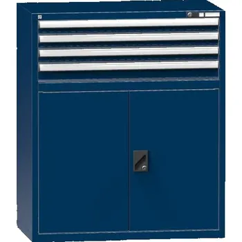 Zásuvková dílenská skříňka, v x š x h: 1215 x 1037 x 630 mm, 4 x zásuvka, 1 x skříňka, barva tmavě modrá RAL5010