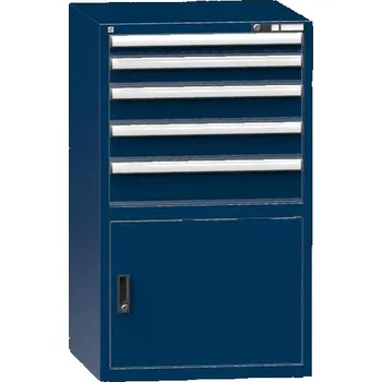 Zásuvková dílenská skříňka, v x š x h: 1215 x 731 x 780 mm, 5 x zásuvka, 1 x skříňka, barva tmavě modrá RAL5010