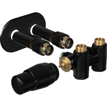 Radiátor THERMCOMB-SET, středový ventil (Z4K) s připojením pro elektrickou tyč, Černá , Levá