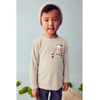 Bavlněné tričko s dlouhým rukávem Mayoral béžová barva, s potiskem, 4078 4078.5B.Mini.9BYA 12X, vel. 104