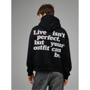 Pánská móda Mikina s&nbsp;kapucí a&nbsp;potiskem na zádech - L - House - černá - 487IM-99X