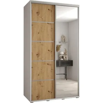 Šatní skříň Šatní skříň s posuvnými dveřmi a zrcadlem DAVOS 5, 140cm | Bílá / DUB Artisan / stříbrné