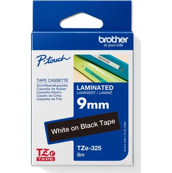 Kotouček do pokladny a tiskárny štítků BROTHER TZE-325, černá/bílá, 9mm TZE325