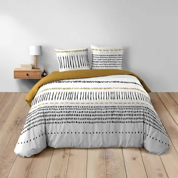 Povlečení Bavlněné povlečení na dvoulůžko/prodloužené v hořčicové barvě/bílé 240x220 cm Chicago – douceur d'intérieur ID_1812064