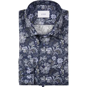 Pánská košile Velké Velikosti - Eton - Bavlněná košile s paisley vzorem, Contemporary - 45 - Námořnická Modrá