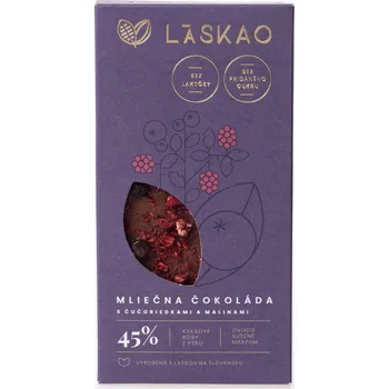 Čokoláda Čokoláda mléčná s malinami a borůvkami 45% - LÁSKAO 75g