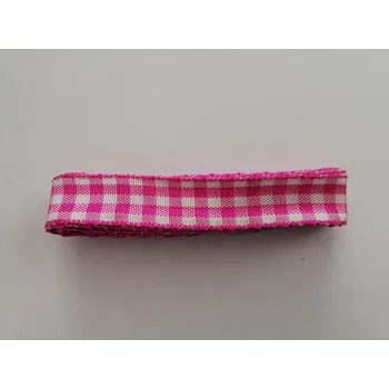 Stuha Látková stuha károvaná s drátkem 15mm - fuchsiové kostky - balení 2m