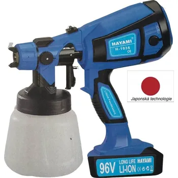 Stříkací pistole Hayami Aku stříkací pistole Hayami 96V – dvě baterie, bohaté příslušenství, tři trysky – profi lakování bez námahy