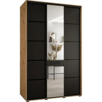 Šatní skříň Šatní skříň s posuvnými dveřmi a zrcadlem DAVOS 5, 160cm | DUB Artisan/černá/černé pojezd