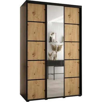 Šatní skříň Šatní skříň s posuvnými dveřmi a zrcadlem DAVOS 5, 160cm | Černá / DUB Artisan / černé
