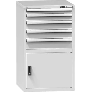 Zásuvková dílenská skříňka, v x š x h: 1215 x 731 x 780 mm, 5 x zásuvka, 1 x skříňka, barva šedá RAL7035