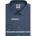 Pánská košile AMJ bavlněná, modrá vzorovaná VDSB1459, dlouhý rukáv, slim fit, vel. 43